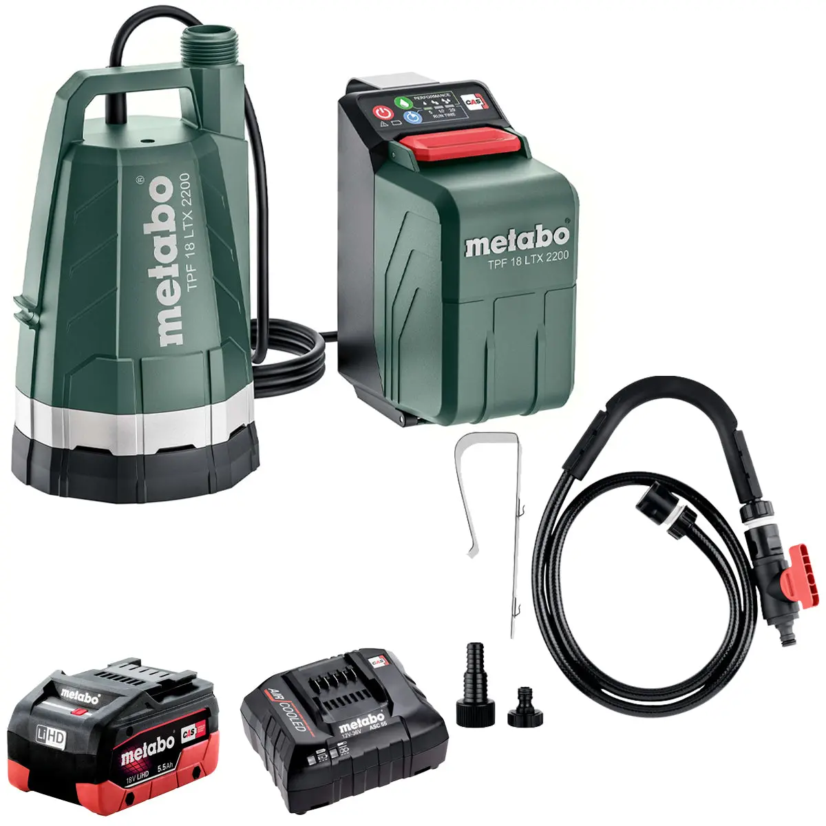 Metabo Tpf 18 Ltx 2200 18V Submersible & Rain Barrel Pump With 1 X 5.5Ah Battery & Charger 1