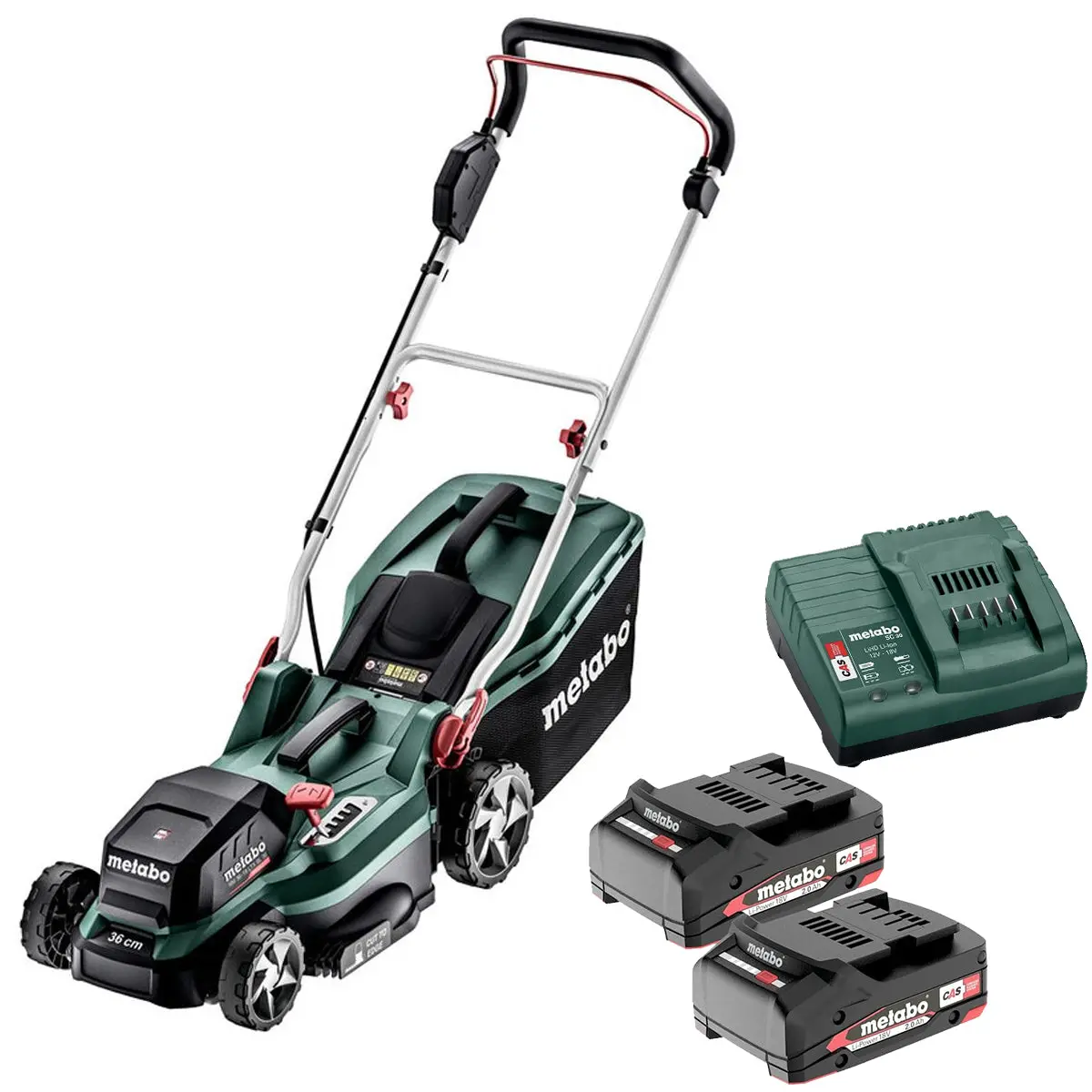 Metabo Rm 36-18 Ltx Bl 36 36V Brushless Lawn Mower With 2 X 2.0Ah Battery & Charger 1