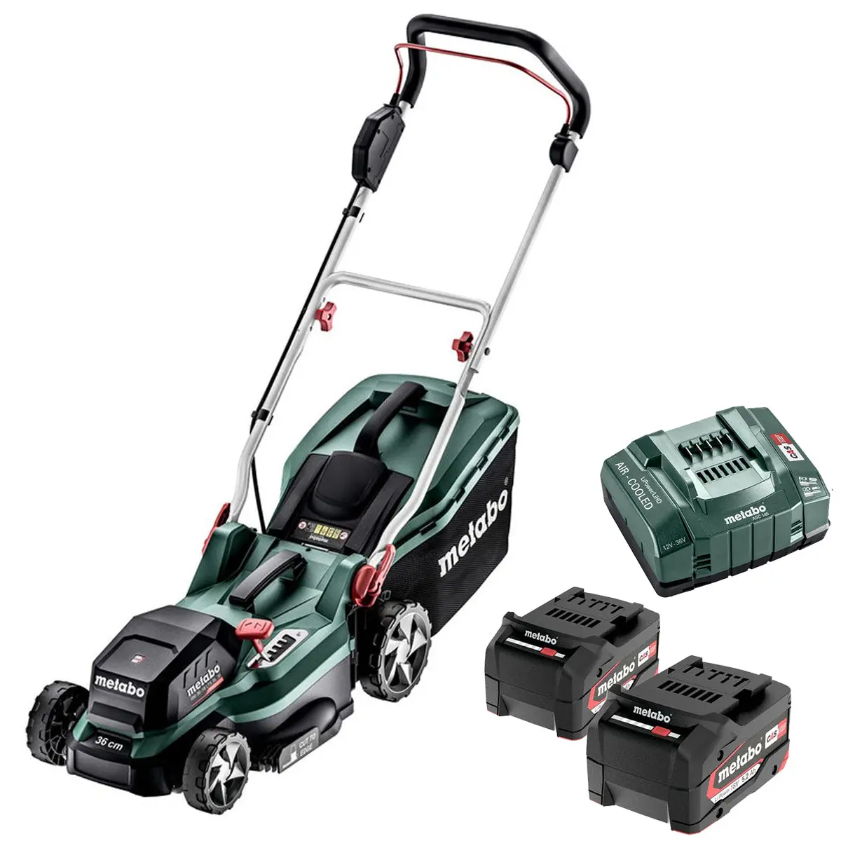 Metabo Rm 36-18 Ltx Bl 36 36V Brushless Lawn Mower With 2 X 5.2Ah Battery & Charger 1