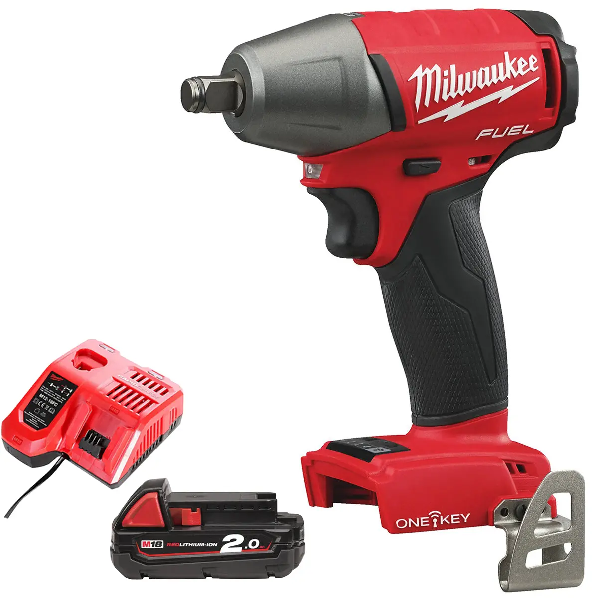 Milwaukee M18oneiwf12-0 18V Fuel One-Key Brushless 1/2” Impact Wrench With 1 X 2.0Ah Battery & Charger 1