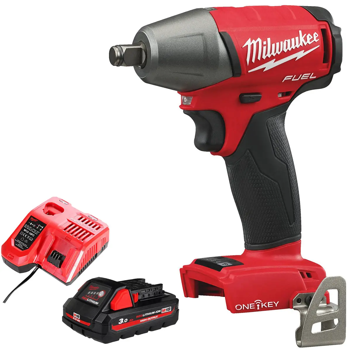Milwaukee M18oneiwf12-0 18V Fuel One-Key Brushless 1/2” Impact Wrench With 1 X 3.0Ah Battery & Charger 1