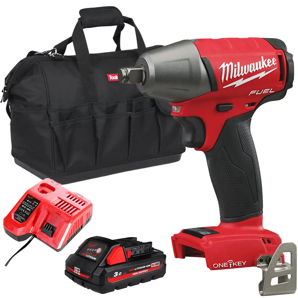 Milwaukee M18oneiwf12-0 18V Fuel One-Key Brushless 1/2” Impact Wrench With 1 X 3.0Ah Battery Charger & Bag 1