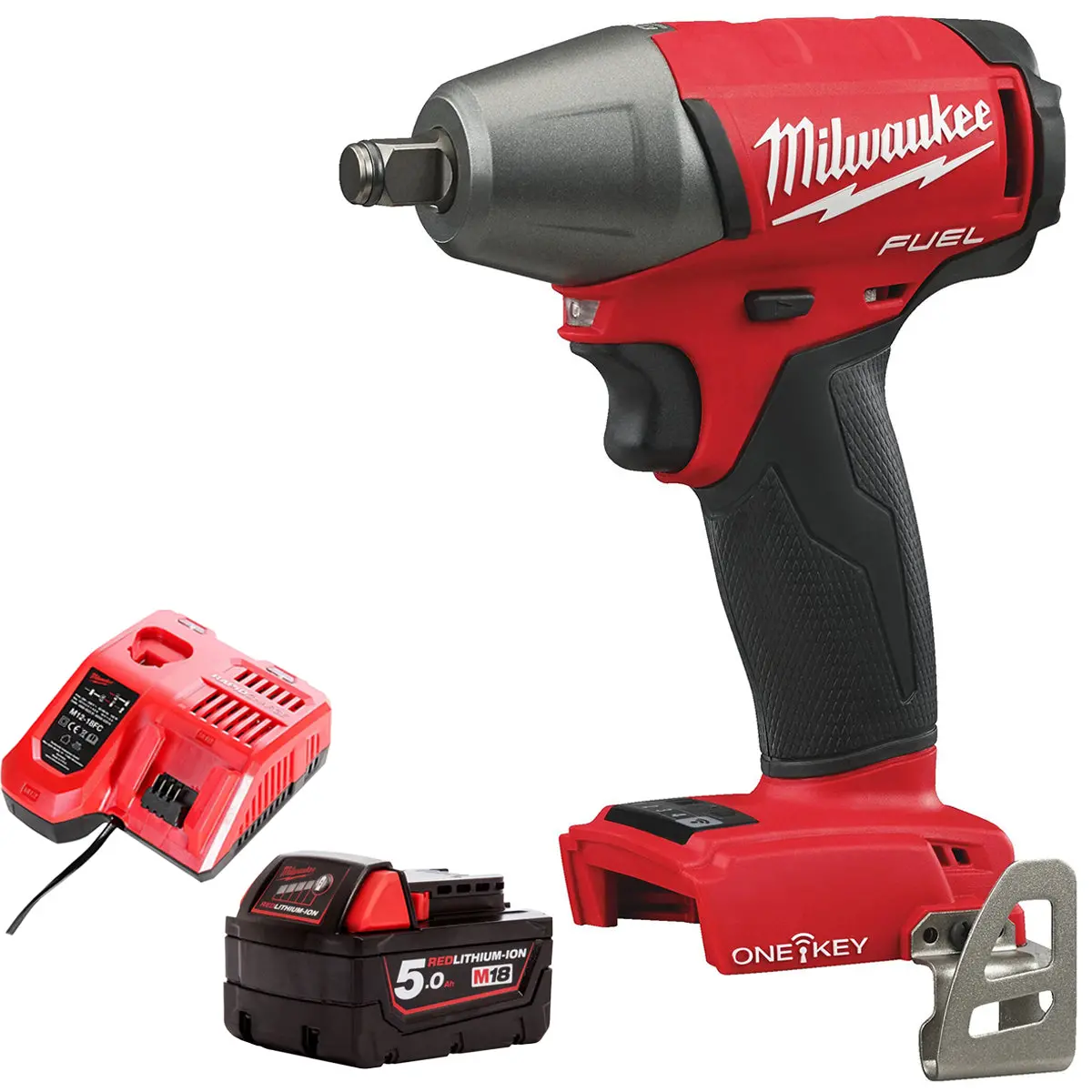 Milwaukee M18oneiwf12-0 18V Fuel One-Key Brushless 1/2” Impact Wrench With 1 X 5.0Ah Battery & Charger 1