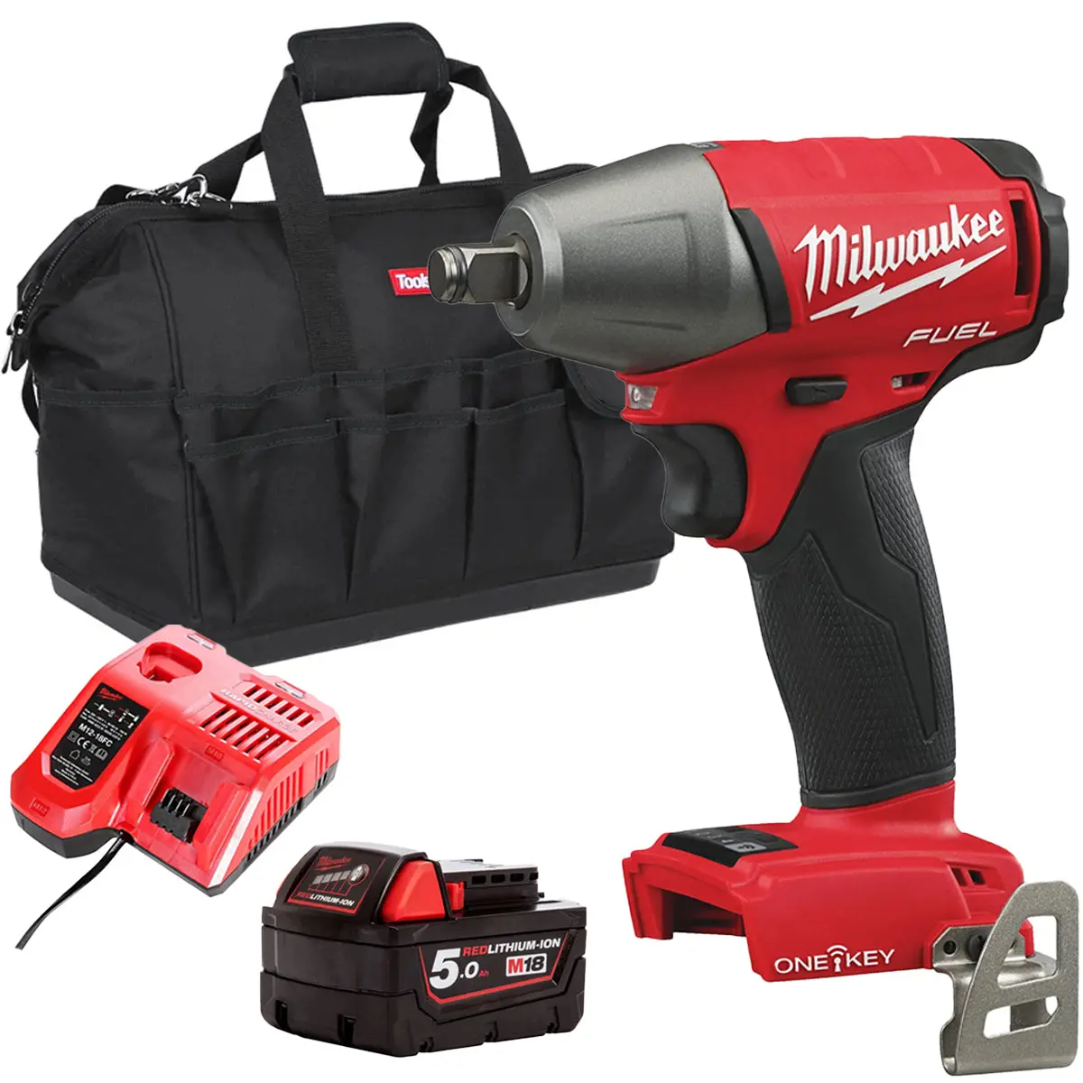 Milwaukee M18oneiwf12-0 18V Fuel One-Key Brushless 1/2” Impact Wrench With 1 X 5.0Ah Battery Charger & Bag 1
