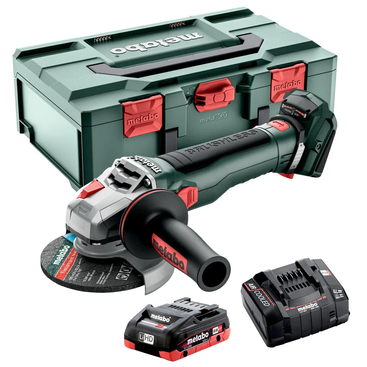 Metabo Wb 18 Lt Bl 11-125 18V Brushless Angle Grinder With 1 X 4.0Ah Battery Charger & Case 1