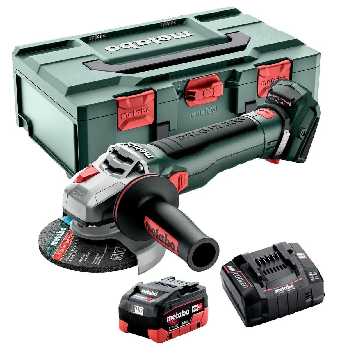 Metabo Wb 18 Lt Bl 11-125 18V Brushless Angle Grinder With 1 X 5.5Ah Battery Charger & Case 1