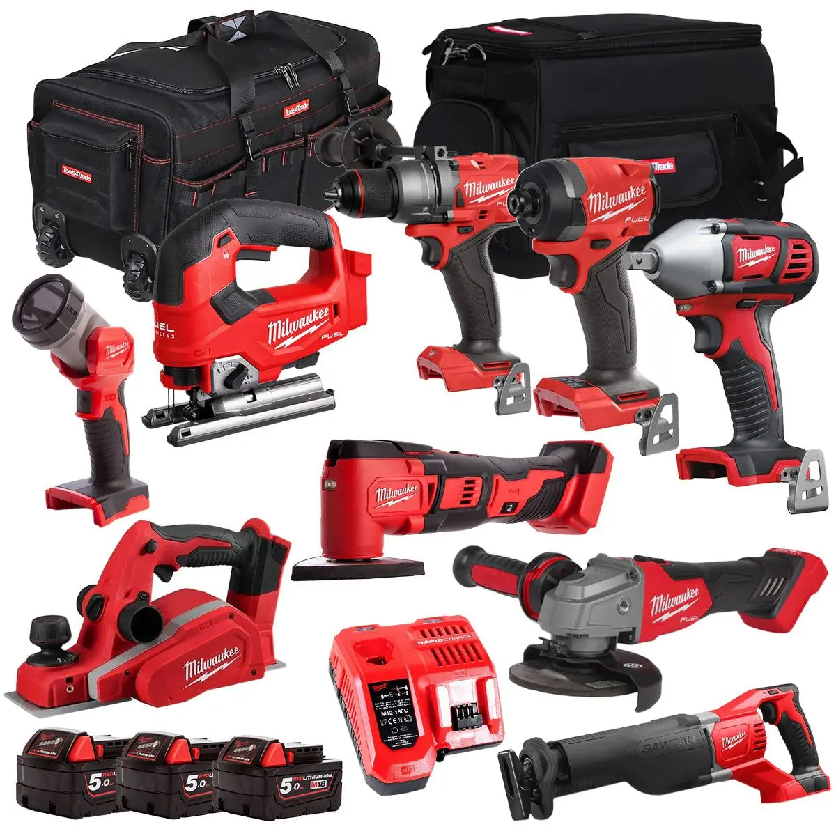 Milwaukee 18V 9 Piece Power Tool Kit With 3 X 5.0Ah Batteries T4tkitm-88 1