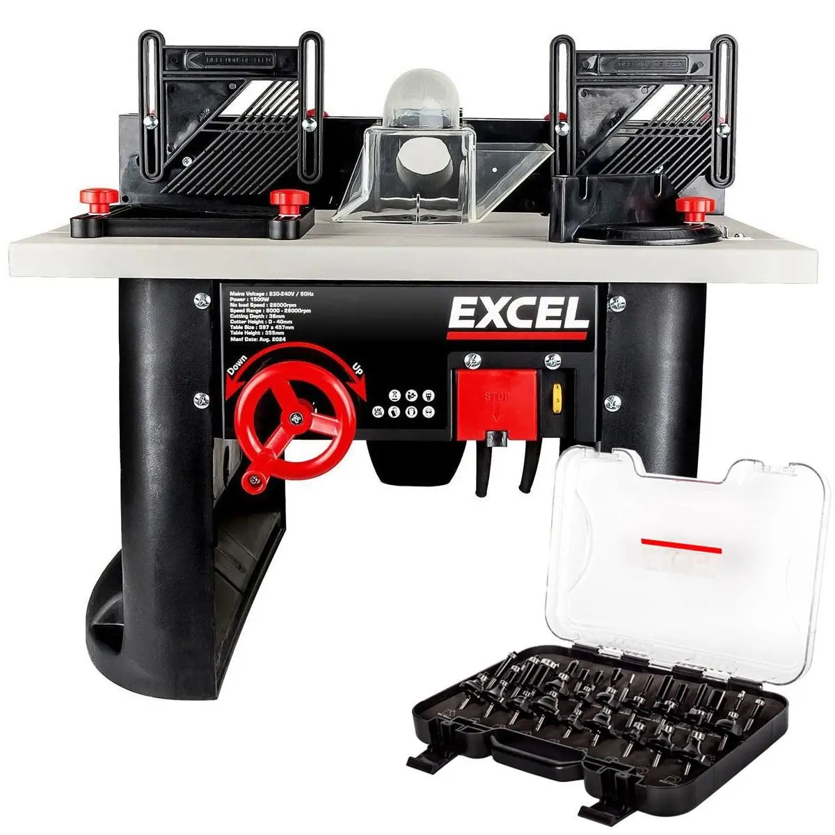 Excel Table Router Cutter 240V/1500W Black With 1/4In Shank Router Cutter Bit 35 Piece Set 1