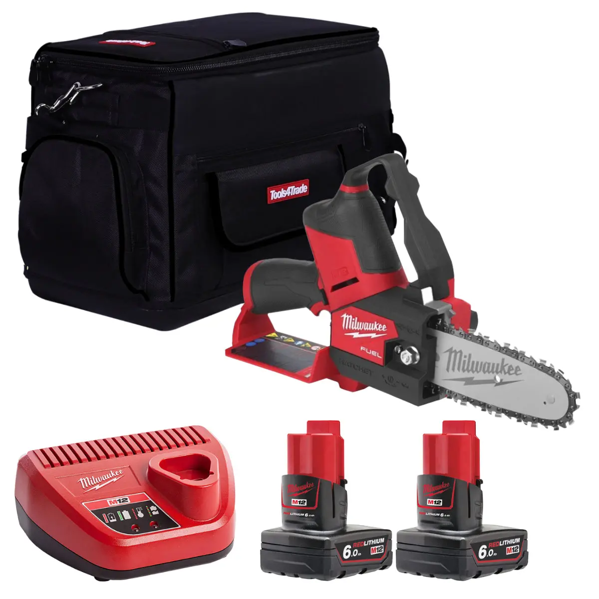 Milwaukee M12fhs-602X 12V 6" Fuel Brushless Hatchet Pruning Saw With 2 X 6.0Ah Batteries, Charger & Tool Bag 1