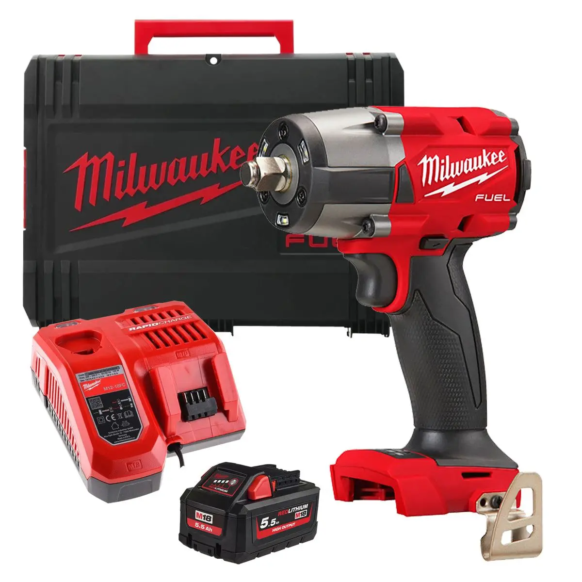 Milwaukee M18fmtiw2f12-0X 18V Brushless 1/2" Impact Wrench With 1 X 5.5Ah Battery Charger & Case 1