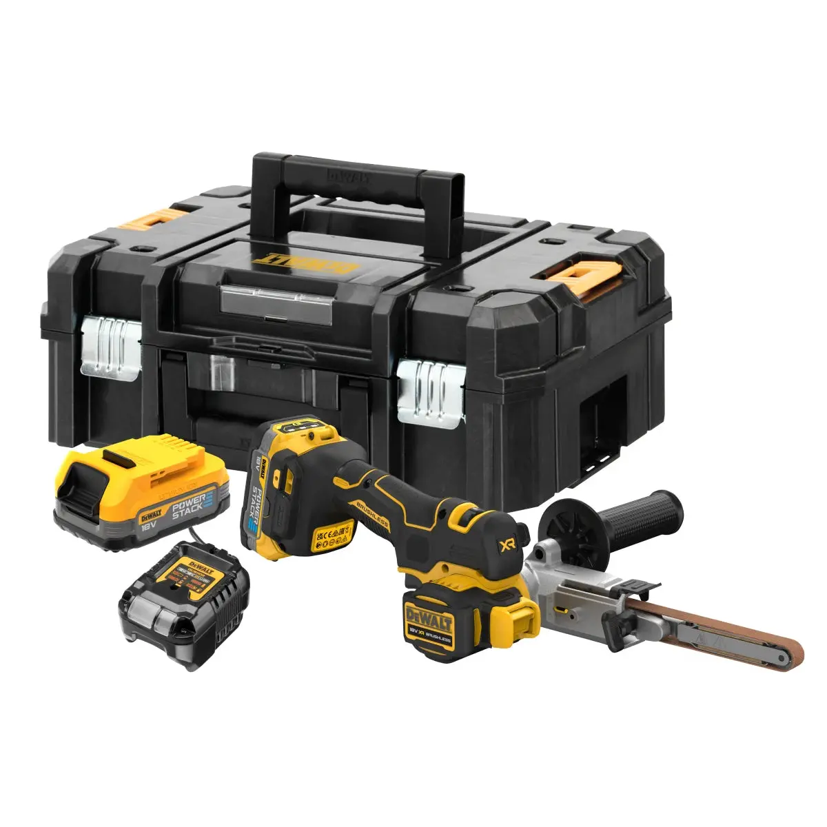 Dewalt Dcm200e2t 18V Cordless Brushless Band File 2 X 1.7Ah Powerstack Batteries Charger & Case 1