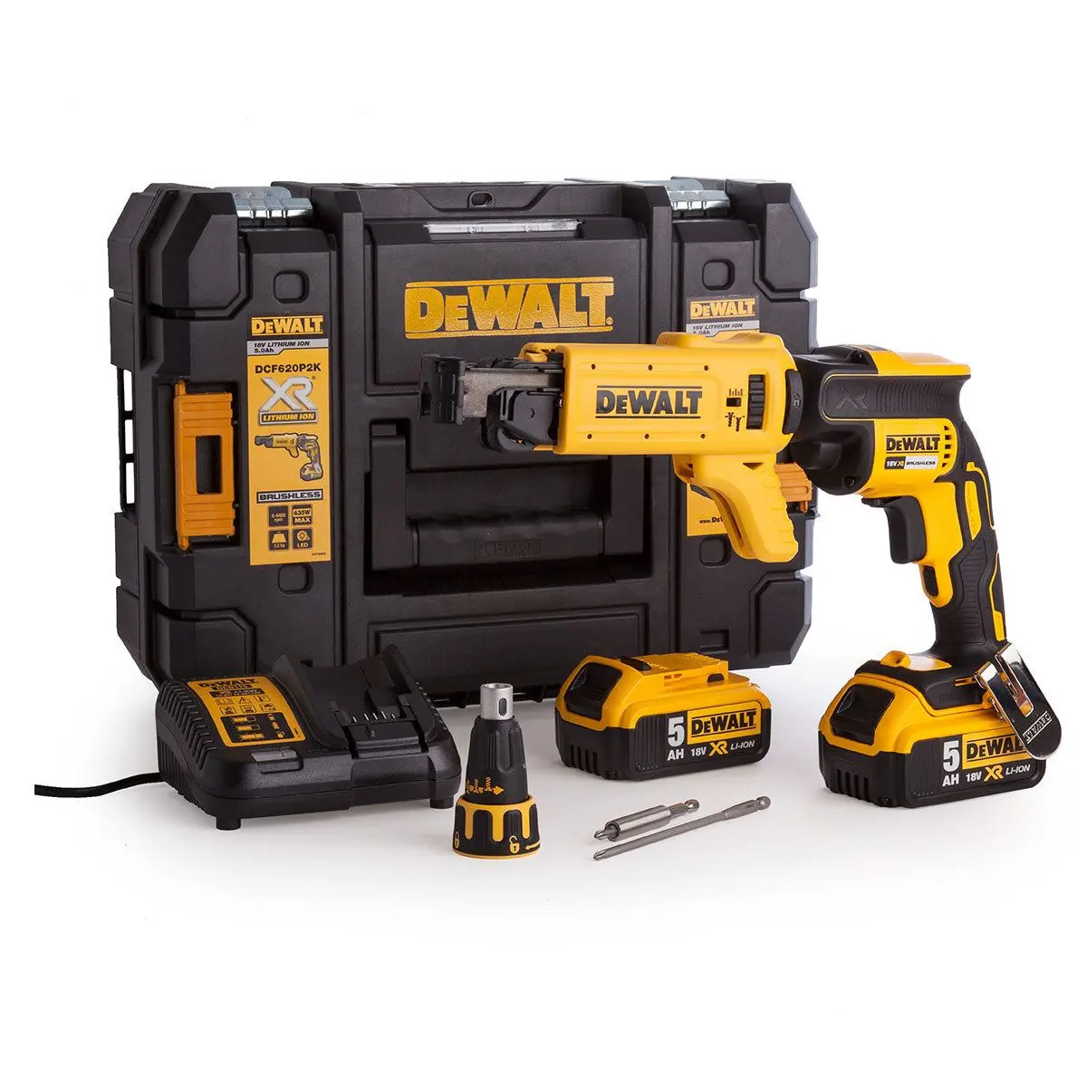 Dewalt Dcf620p2k 18V Xr Brushless Collated Drywall Screwdriver With 2 X 5.0Ah Batteries Charger & Case 1