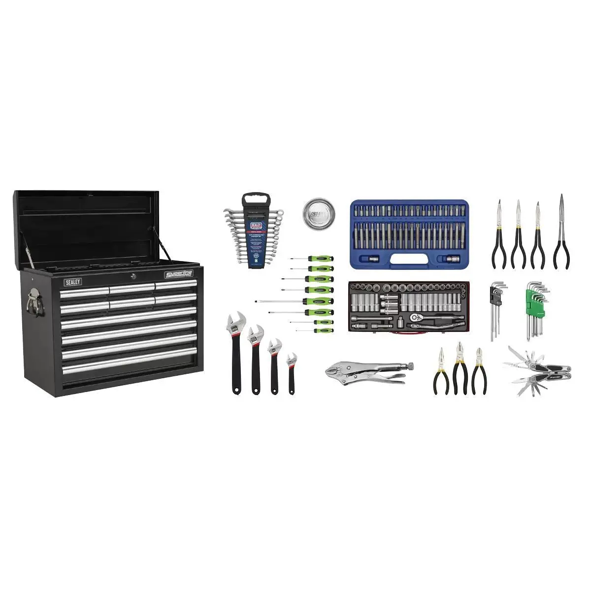 Sealey Ap33109bcombo 10 Drawer Top Chest With 140Pc Tool Kit Black 1