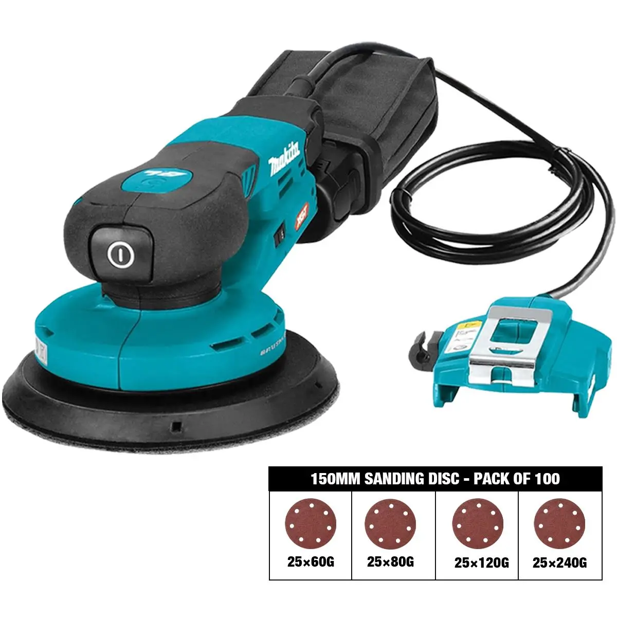 Makita Bo002cgz 40Vmax Xgt 150Mm Brushless Random Orbit Sander With Sanding Disc 60G, 80G, 120G, 240G Pack Of 100 1