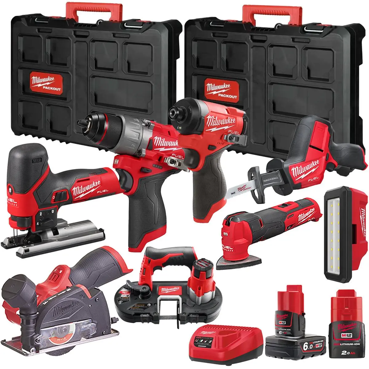 Milwaukee M12fpp7b2-646P 12V Fuel 8 Piece Powerpack Tool Kit With 1 X 6.0Ah & 2.0Ah Batteries, Charger & Case 1