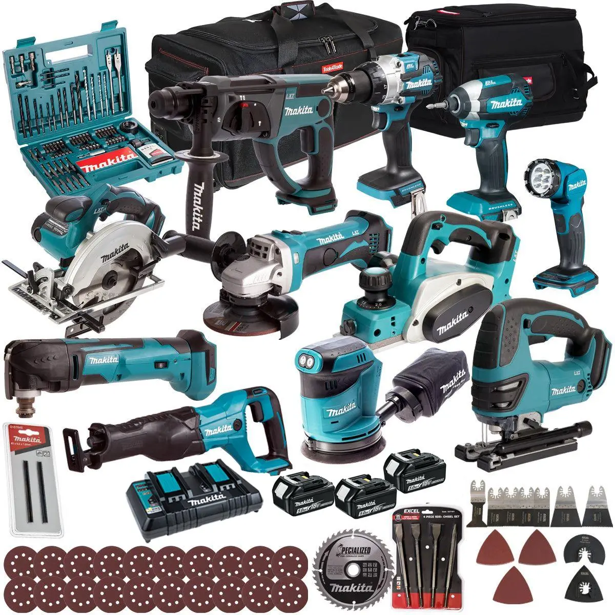 Makita 18V 11 Piece Combo Kit With 3 X 5.0Ah Battery Charger & Accessories Set T4tkit-17225 1