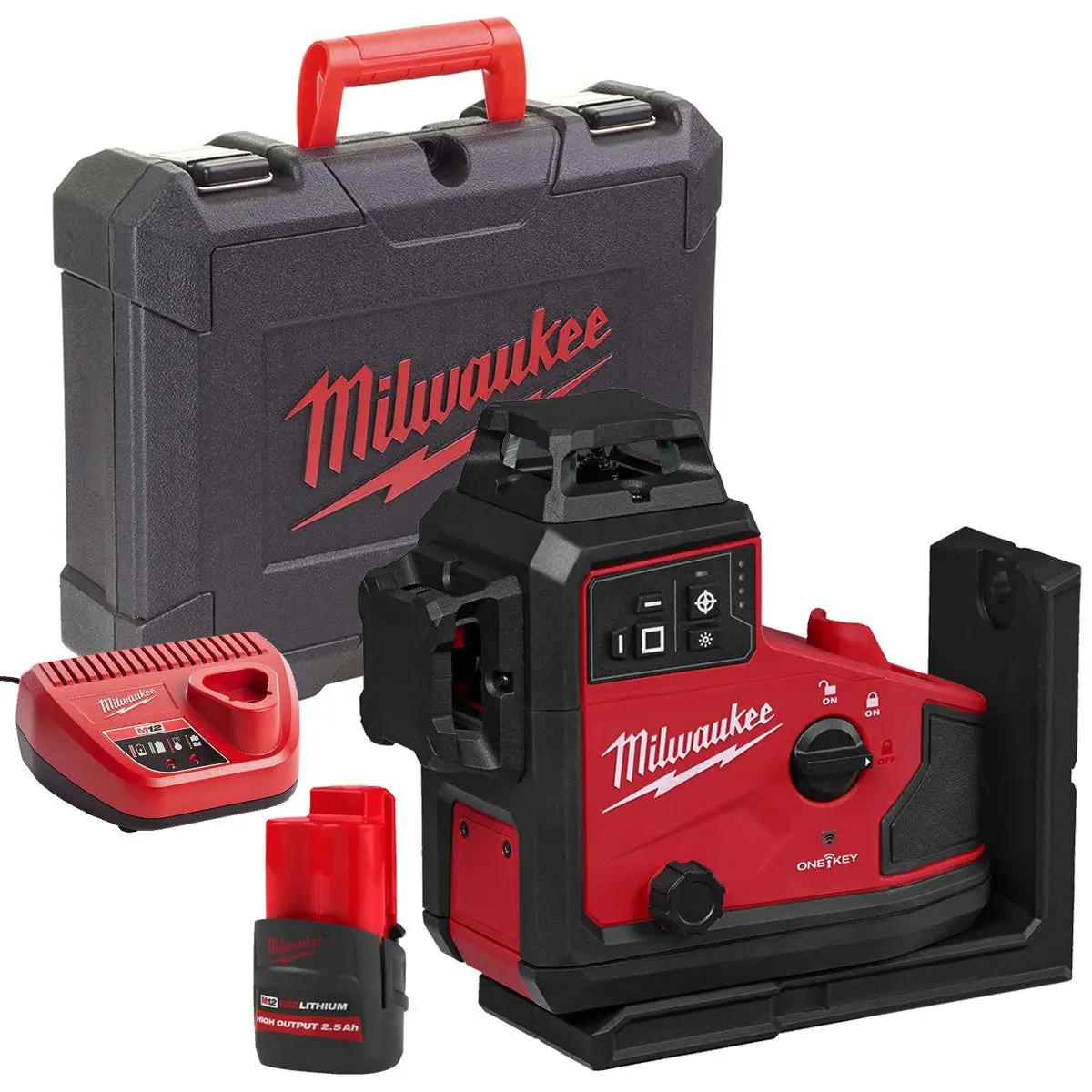 Milwaukee M12a3plo-0C 12V M12 Green Auto Alignment 360° 3 Plane Laser With 1 X 2.5Ah Battery Charger & Case 1
