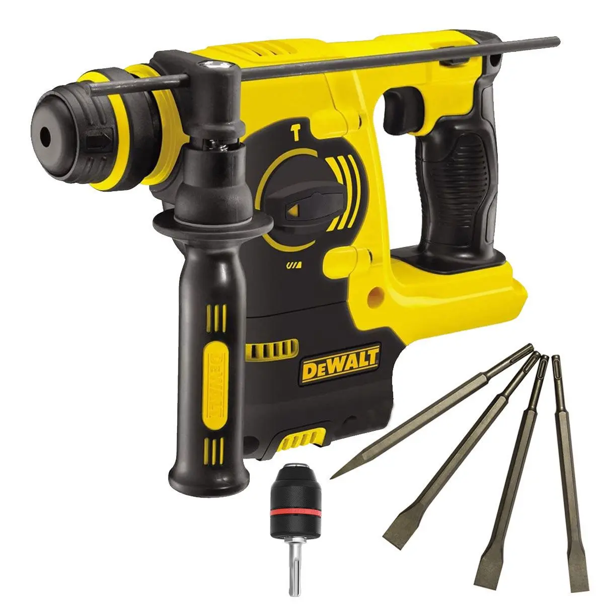 Dewalt Dch253n 18V Sds+ Rotary Hammer Drill & 4 Piece Chisel Set + Keyless Chuck 1
