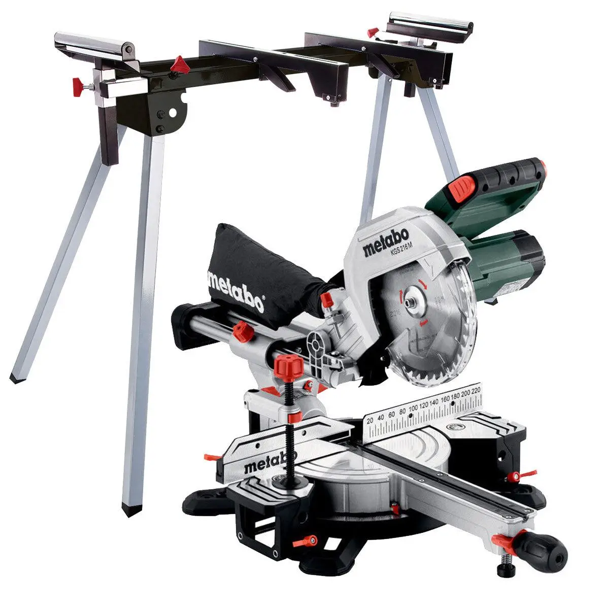 Metabo Kgs 216Mm Single Bevel Sliding Mitre Saw 240V With Universal Leg Stand 1