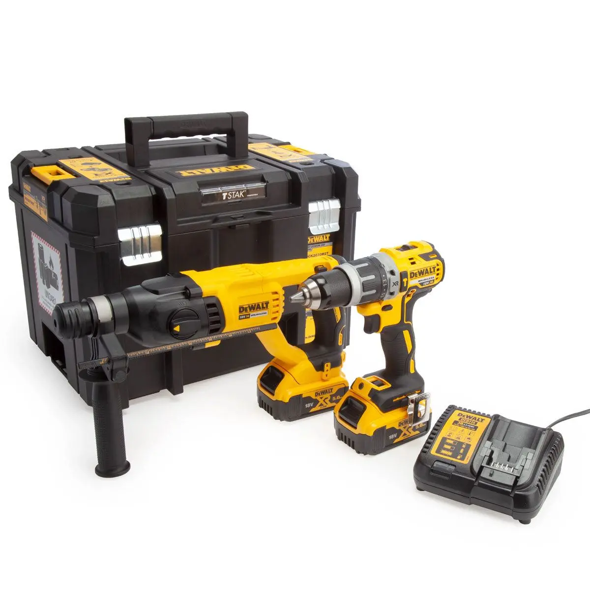 Dewalt Dck2071p2t 18V Sds Plus Hammer Drill & Combi Drill With 2 X 5.0Ah Battery Charger In Case 1