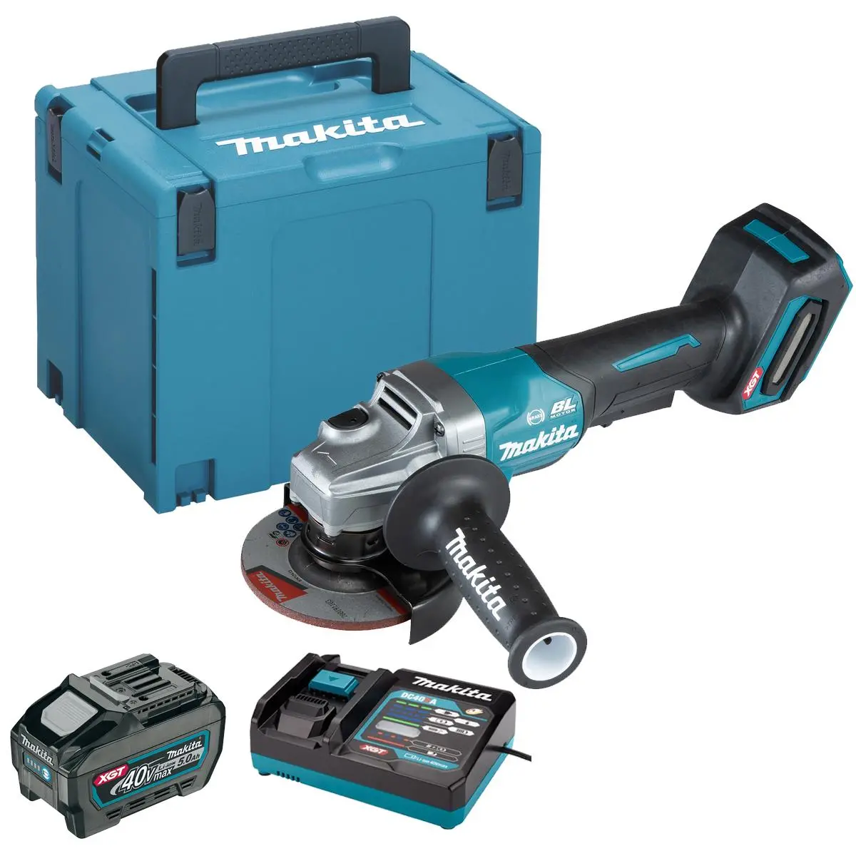 Makita Ga012gz01 40V Max Xgt Brushless Angle Grinder With 1 X 5.0Ah Battery Charger & Case 1