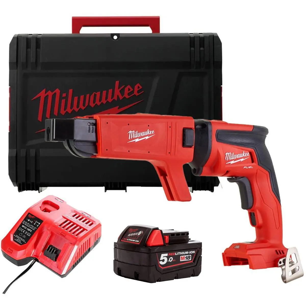 Milwaukee M18fsgc-0X 18V Fuel Brushless Drywall Screwgun With 1 X 5.0Ah Battery Charger & Case 1