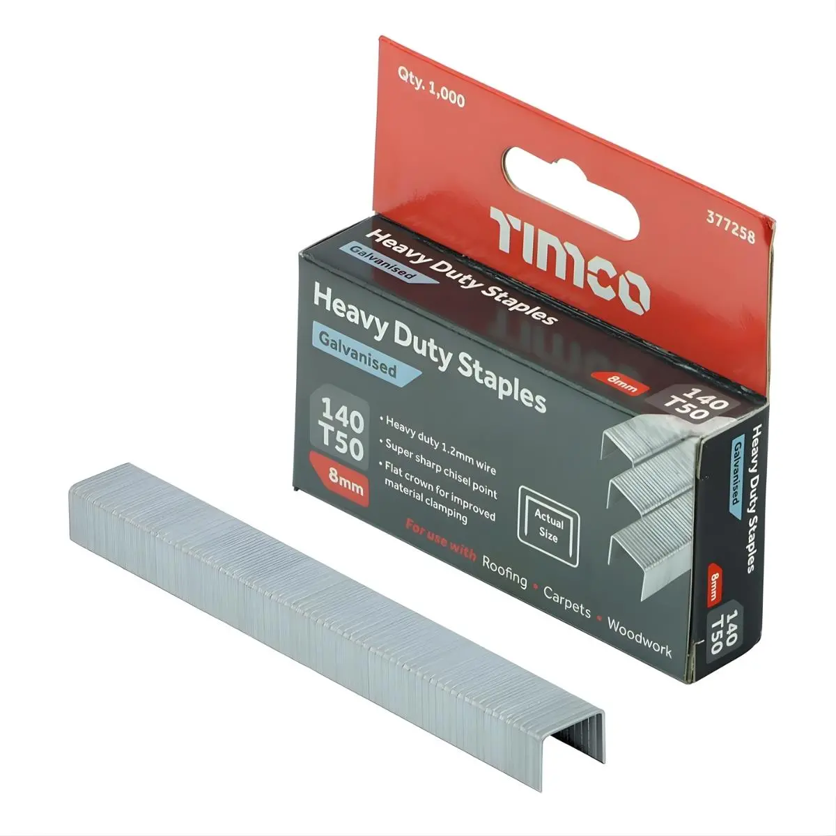 Firmahold 8Mm Heavy Duty Chisel Point Galvanised Staples Pack Of 1000 - 377258 1