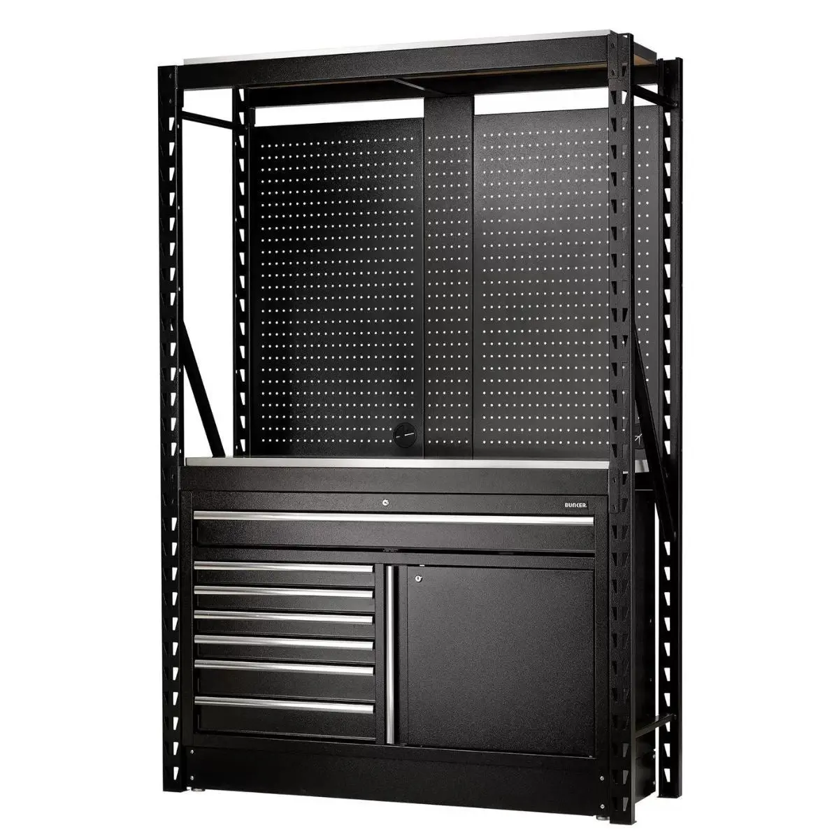 Draper Ms400-C2 14Pc S Bunker Modular Storage Combo 2 Tier Racking With Stainless Steel Shelving, Pegboards & Floor Cabinet 1500Mm 28075 1