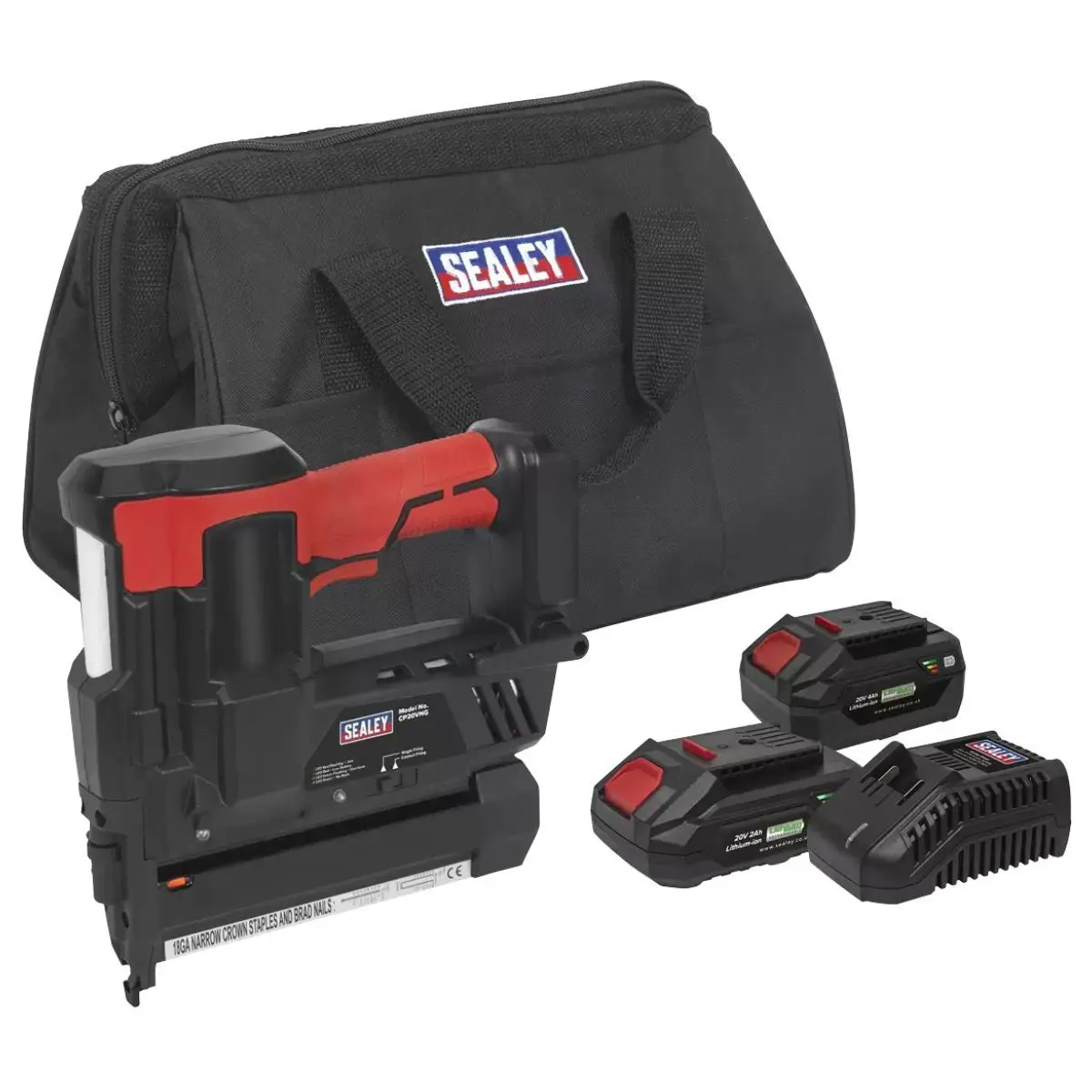 Sealey Cp20vngkit 20V Cordless Staple 18G Nail Gun Kit With 1 X 2 Battery & Charger In Bag 1