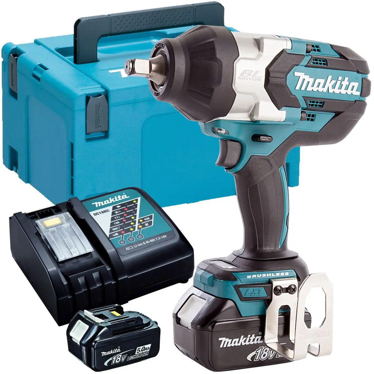 Makita Dtw1001rtj 18V Brushless 3/4" Impact Wrench With 2 X 5.0Ah Batteries, Charger In Case 1