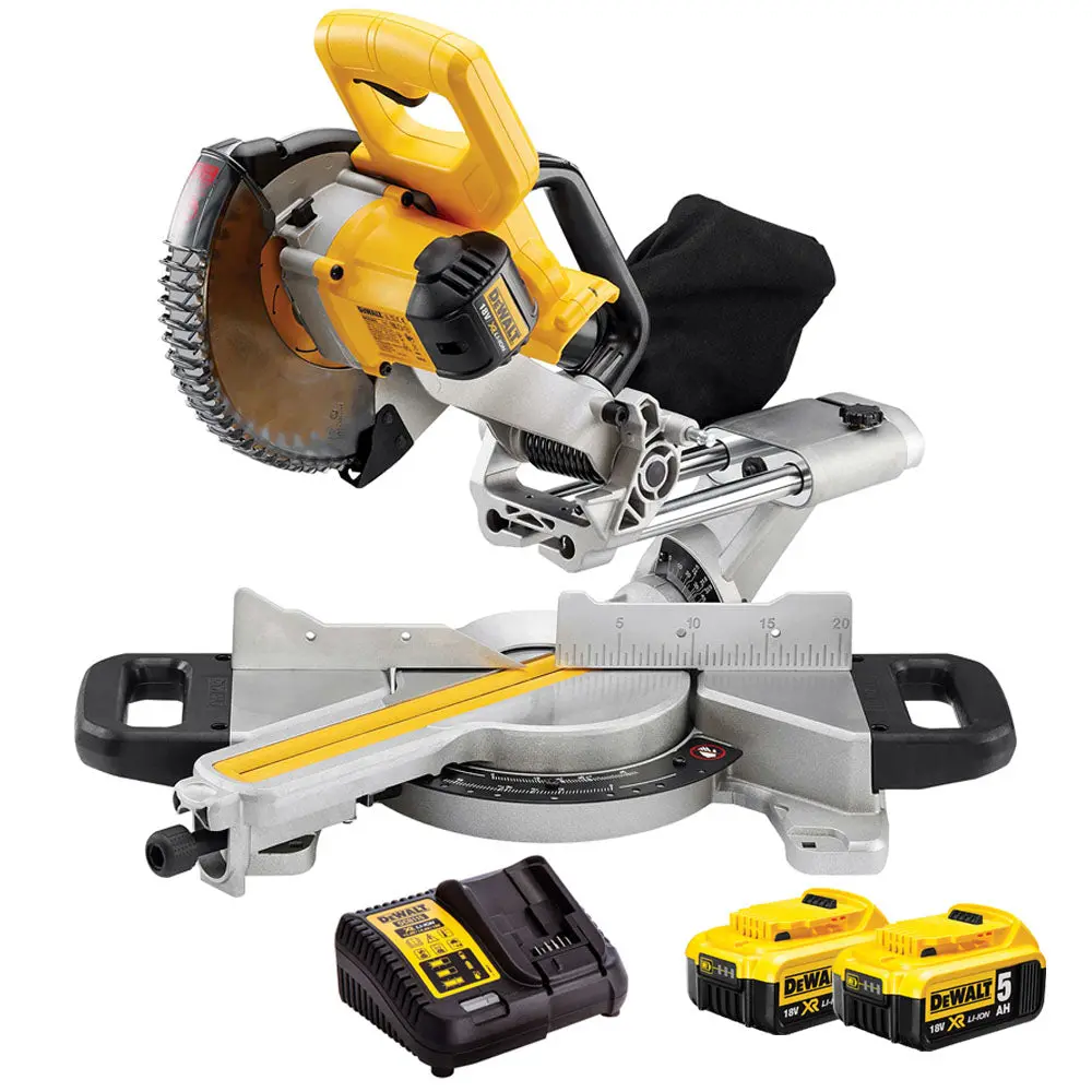 Dewalt Dcs365n 18V Cordless 184Mm Mitre Saw With 2 X 5.0Ah Batteries & Charger 1