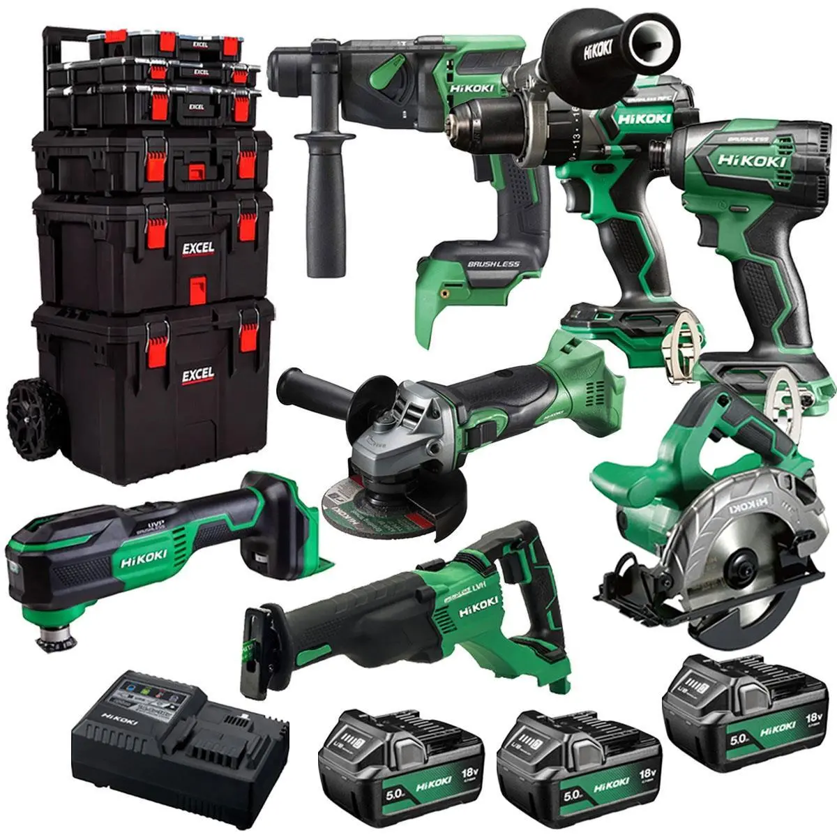 Hikoki 18V 7 Piece Power Tool Combo Kit With 3 X 5.0Ah Battery & Trolley Toolbox 1