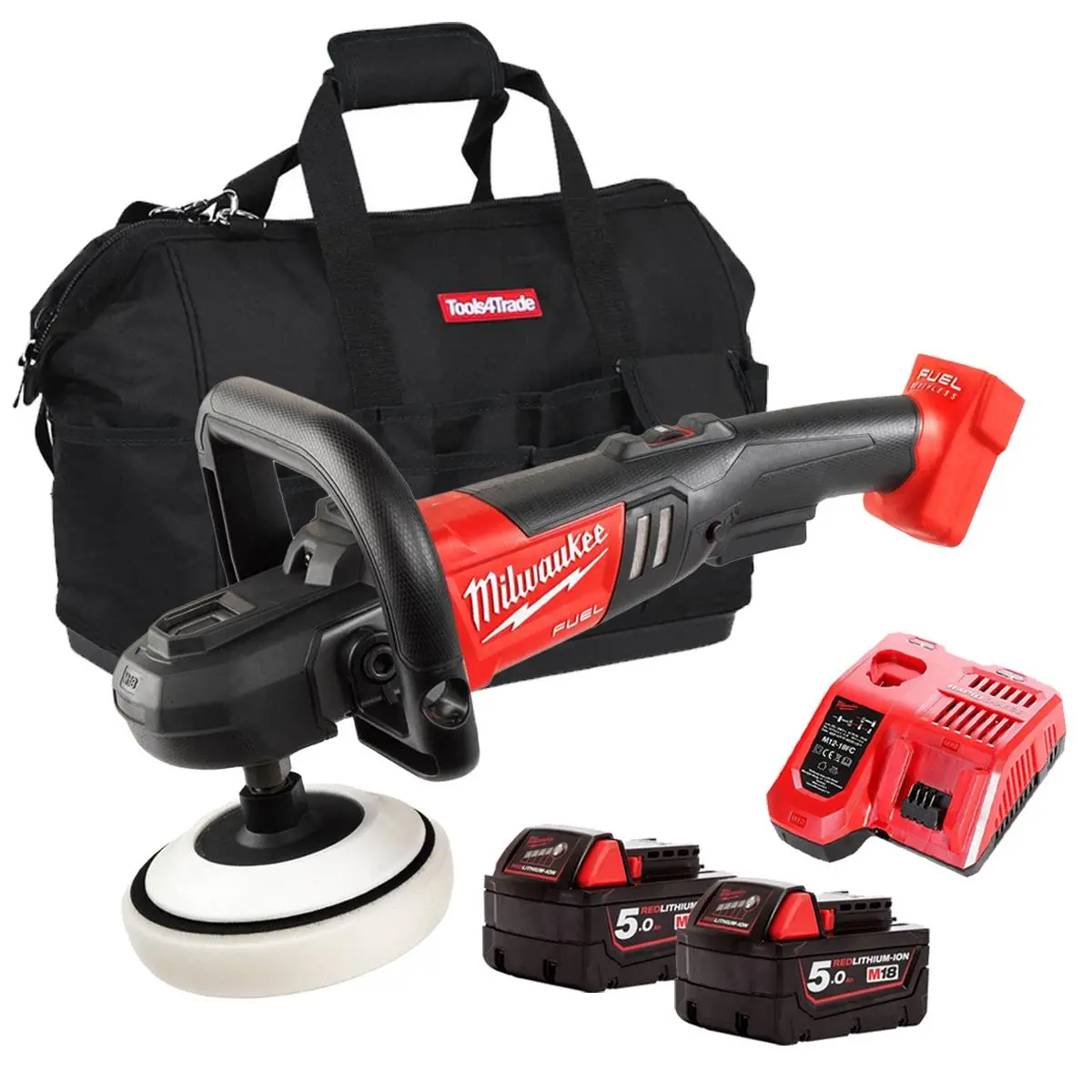 Milwaukee M18fap180-0 18V 180Mm Fuel Brushless Polisher With 2 X 5.0Ah Battery Charger & Bag 1
