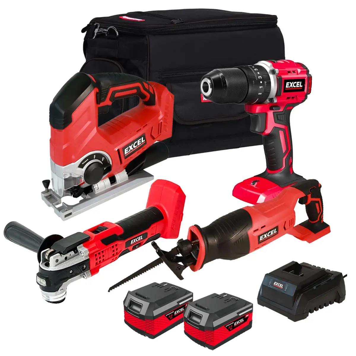Excel 18V Cordless 4 Piece Tool Kit With 2 X 4.0Ah Batteries & Charger In Bag Exl5171 1