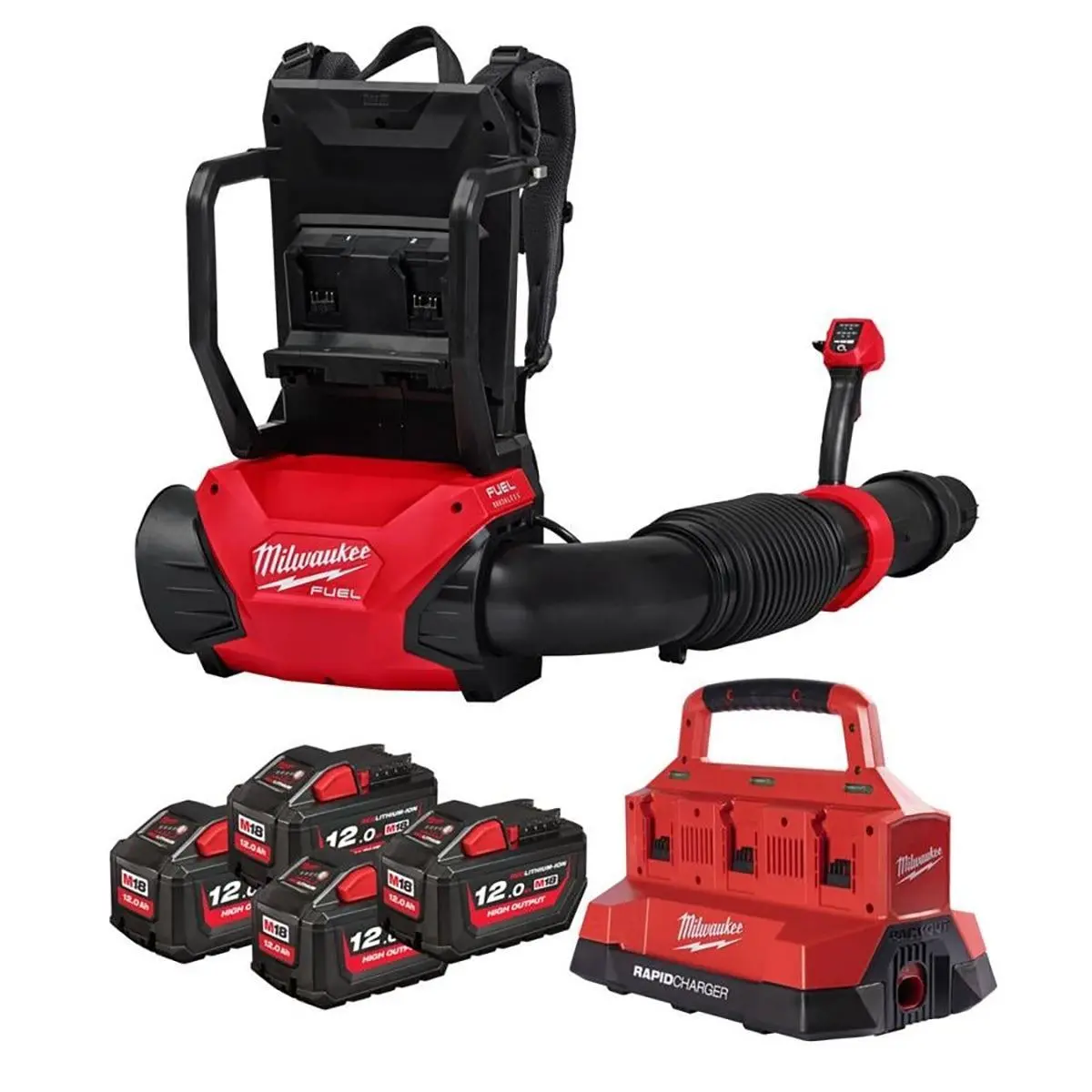 Milwaukee M18f2bpb-124 Fuel 18V Brushless Dual Battery Backpack Blower With 4 X 12.0Ah Batteries & Charger 4933499232 1