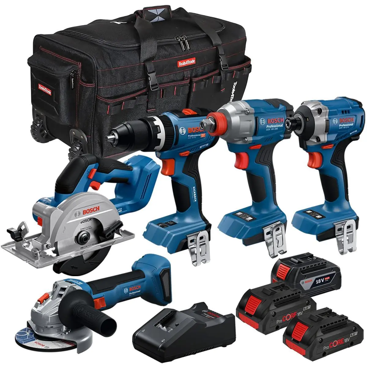 Bosch 18V 5 Piece Brushless Combo Tool Kit With 3 X Batteries & Charger T4tkit-28133 1