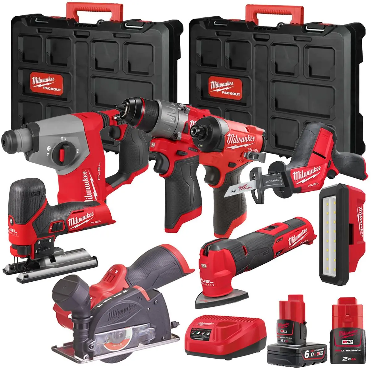 Milwaukee M12fpp7b2-626P 12V Fuel 8 Piece Powerpack Tool Kit With 1 X 6.0Ah & 2.0Ah Batteries, Charger & Case 1