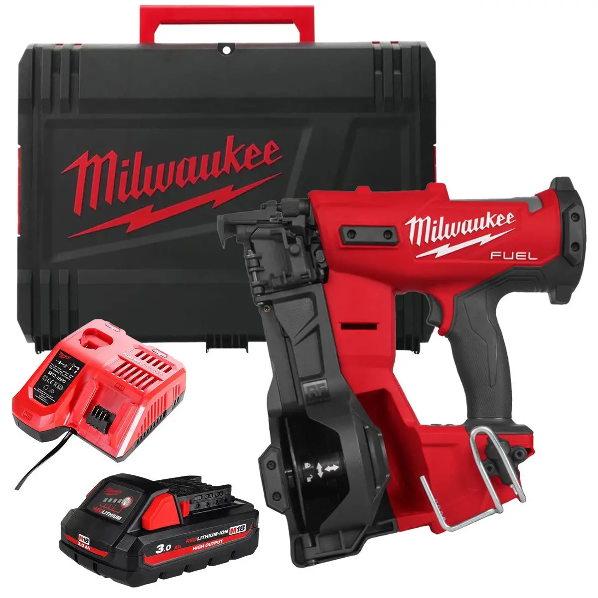 Milwaukee M18frcn45-0X 18V Brushless Roofing Coil Nailer With 1 X 3.0Ah Battery Charger & Case 1