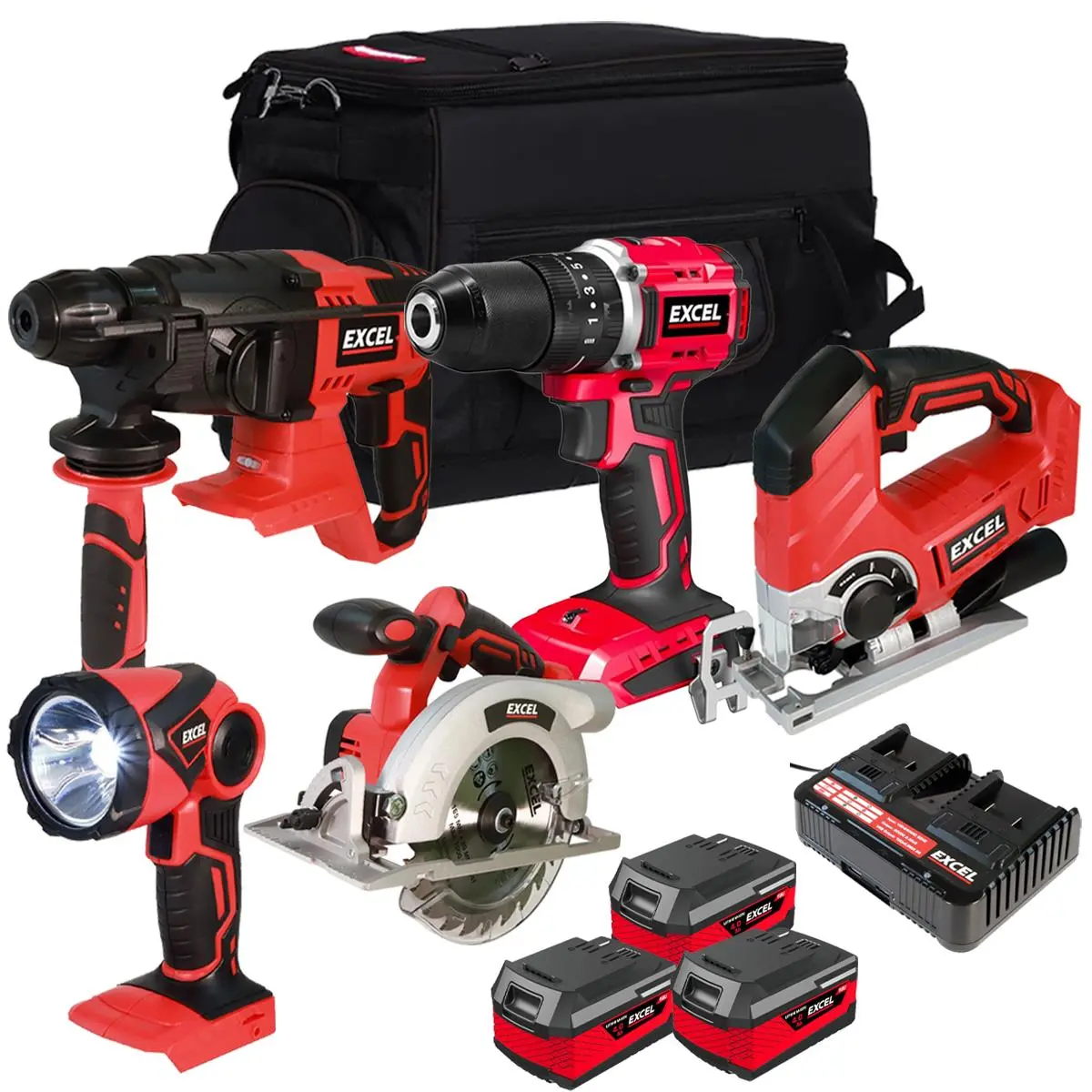 Excel 18V Cordless 5 Piece Tool Kit With 3 X 4.0Ah Batteries & Charger Exl5070 1