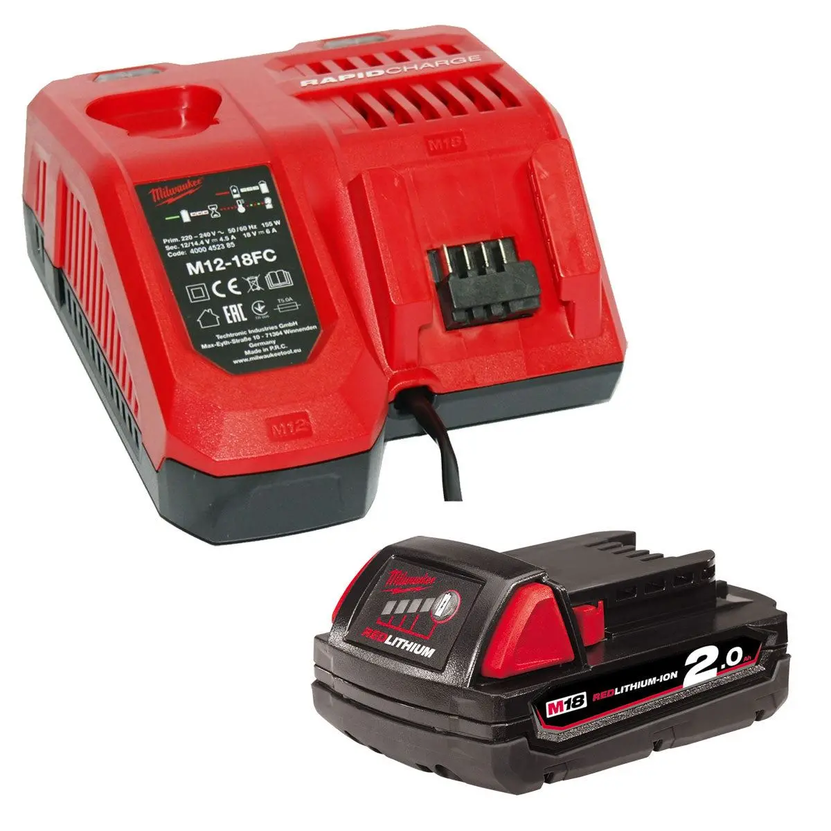 Milwaukee M12-18Fc 12-18V Multi Voltage Fast Charger With M18b2 2.0Ah Battery 1