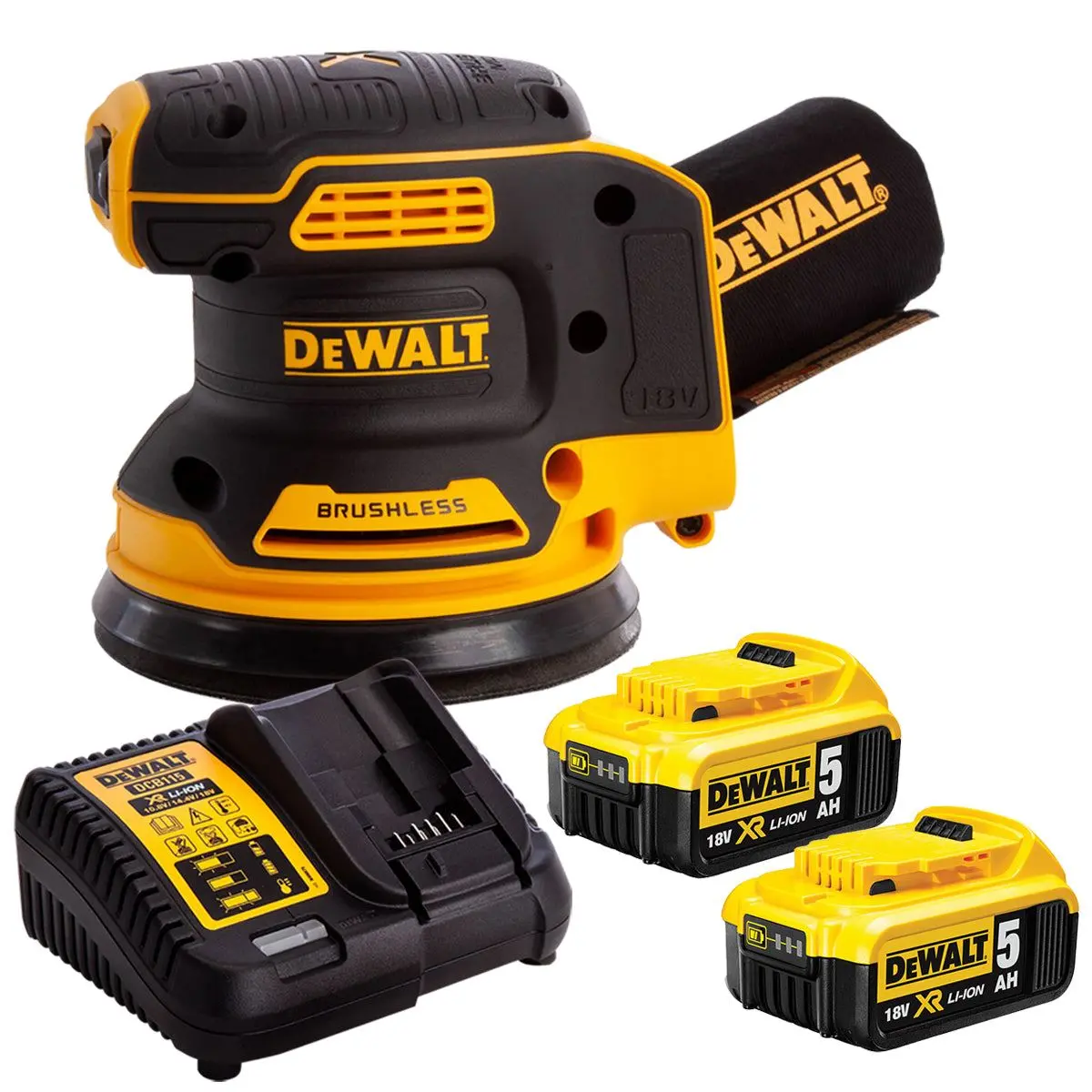 Dewalt Dcw210n 18V Brushless 125Mm Sander With 2 X 5.0Ah Batteries & Charger 1
