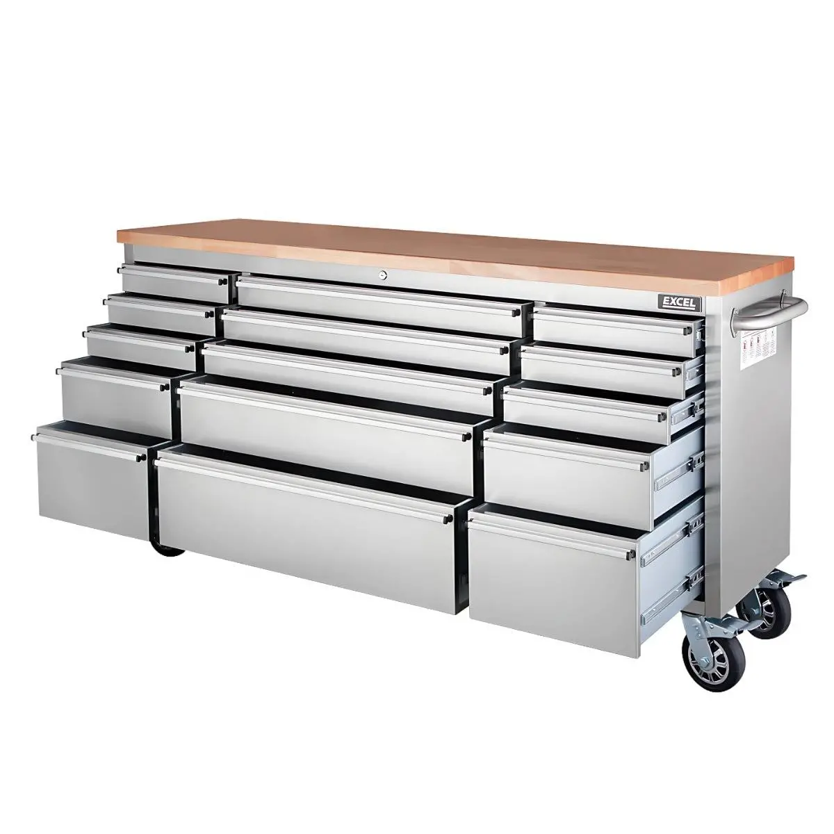Excel 72" 15 Drawer Stainless Steel Tool Chest Professional Storage Solution 1