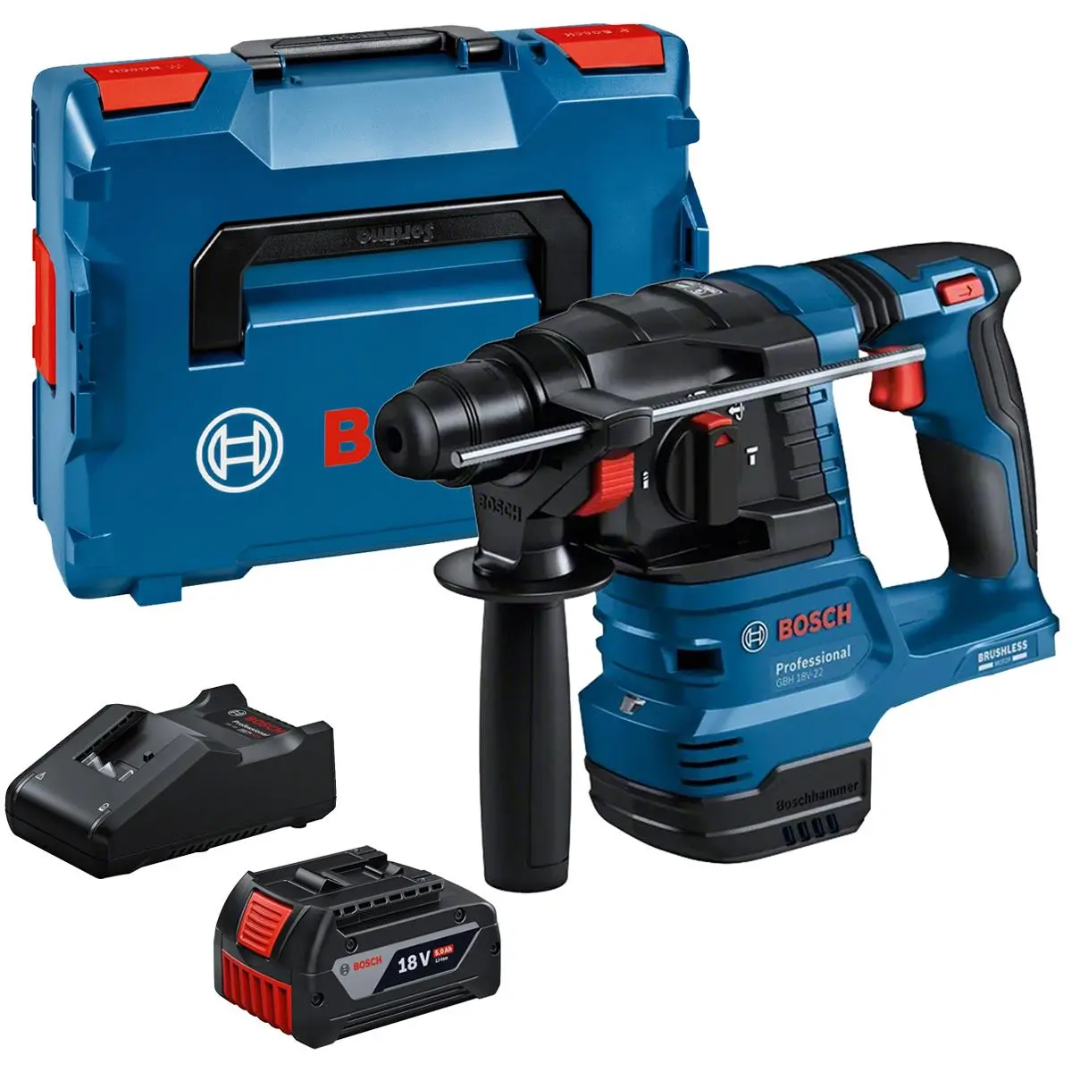 Bosch Gbh 18V-22 18V Brushless Sds-Plus Rotary Hammer Drill With 1 X 5.0Ah Battery, Charger & Case 1