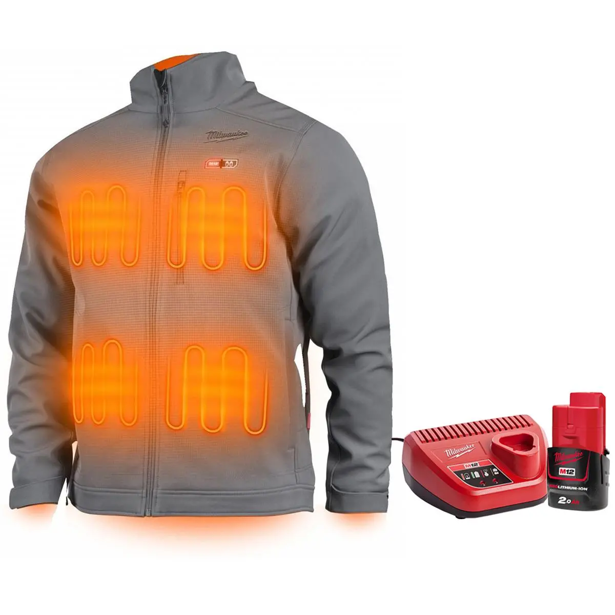 Milwaukee M12 12V Heated Work Jacket Grey Size  Xxl With 1 X 2.0Ah Battery & Charger 1