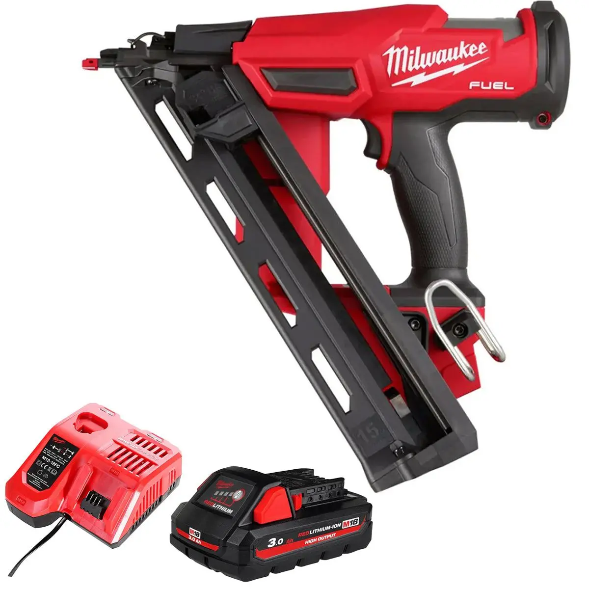 Milwaukee M18fn15ga-0 18V Brushless 15Ga Angled Finish Nailer With 1 X 3.0Ah Battery & Charger 1