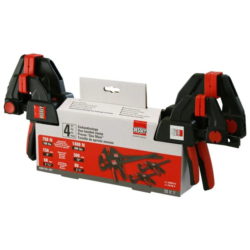 Bessey Ezm-Ezl-Set One-Handed Clamp 4 Piece Set  2 X 6" & 2 X 12" 1