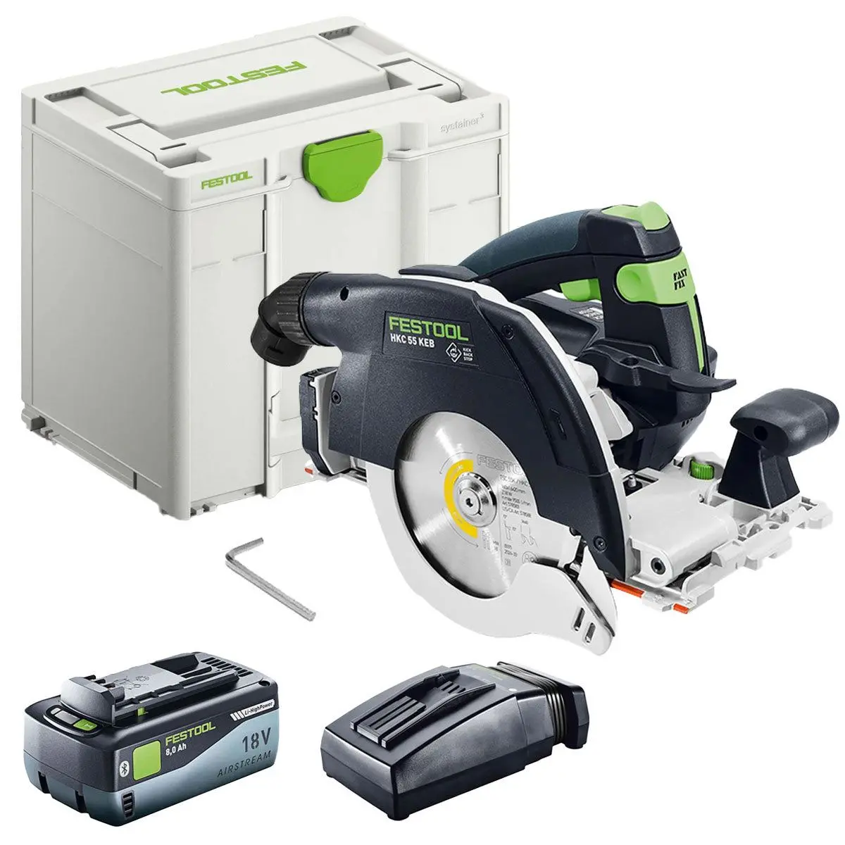Festool Hkc 55 Keb-Basic 18V Brushless Circular Saw With 1 X 8.0Ah Battery Charger & Case 1