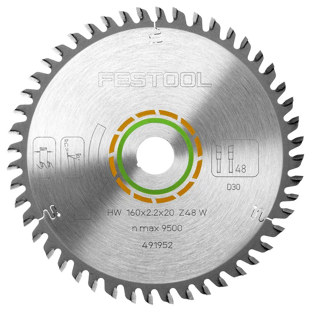 Festool 160Mm X 20Mm X 48T Fine Tooth Saw Blade For Ts 55 And Tsc 55 Circular Saws - 491952 1