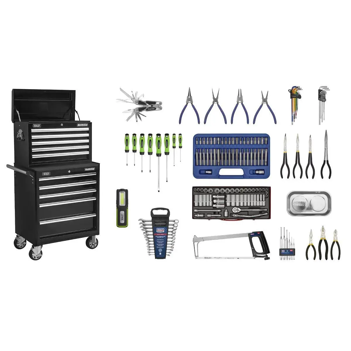 Sealey Apcombobbtk56 10 Drawer Top Chest With 148Pc Tool Kit Black 1