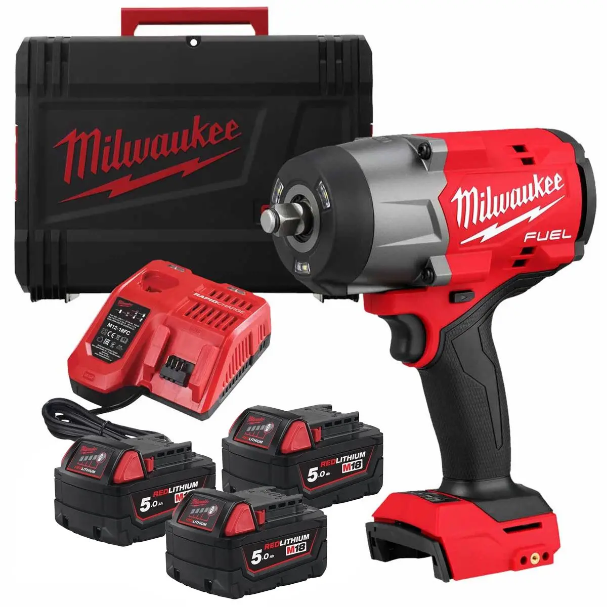 Milwaukee M18fhiw2f12-503X 18V Fuel 1/2" Impact Wrench With 3 X 5.0Ah Battery Charger & Case 4933498251 1